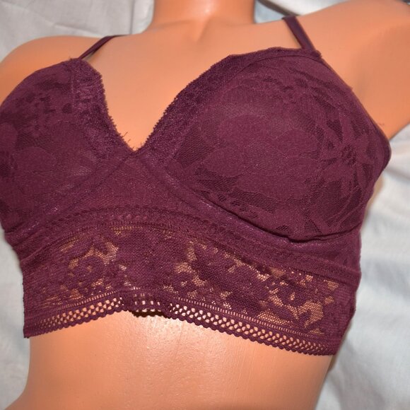 Victorias Secret Medium Maroon Lace T Back Bralette V Neck Padded Long Bra - Picture 4 of 10